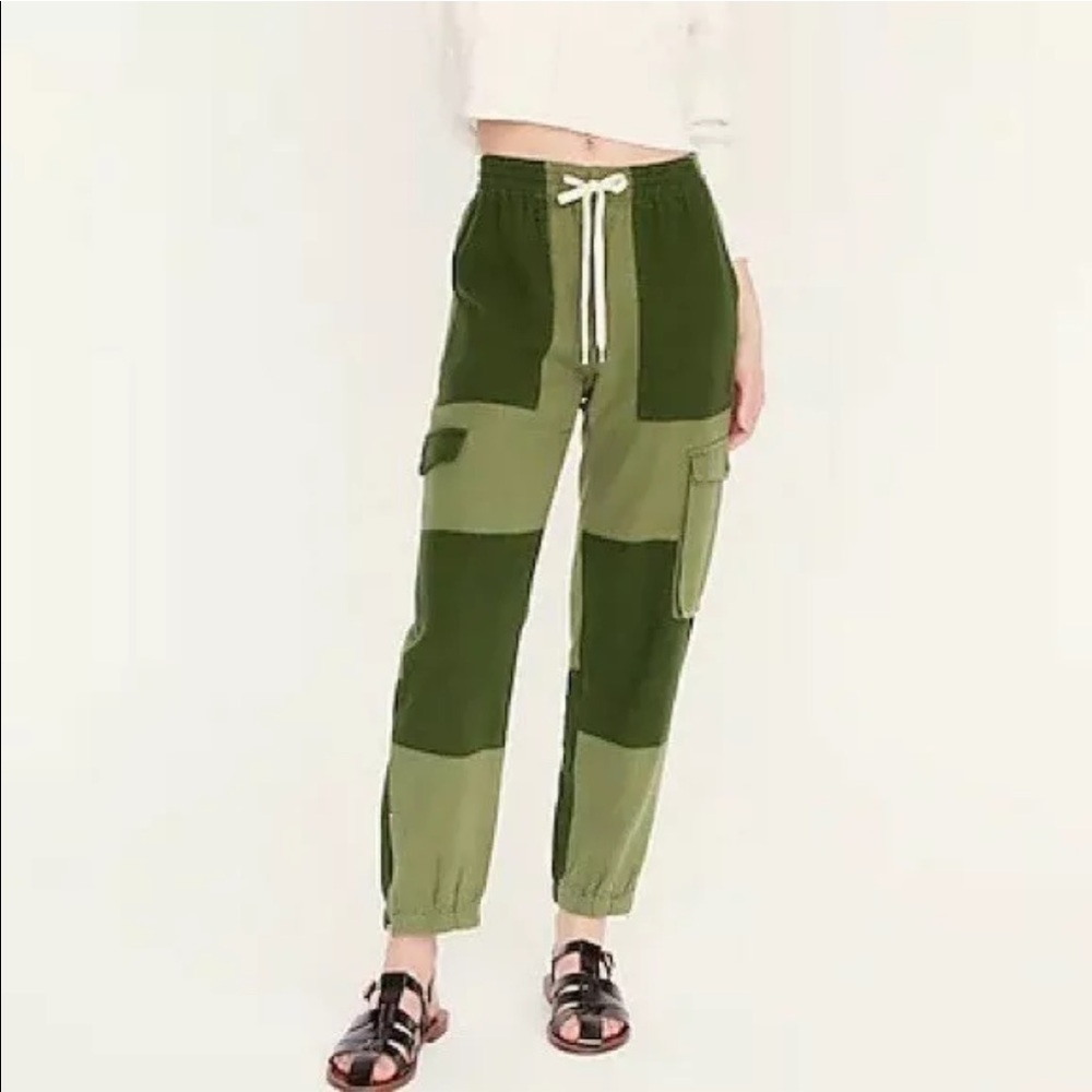 NWT j.crew tie waist surplus pesto linen colorblock joggers 12 14